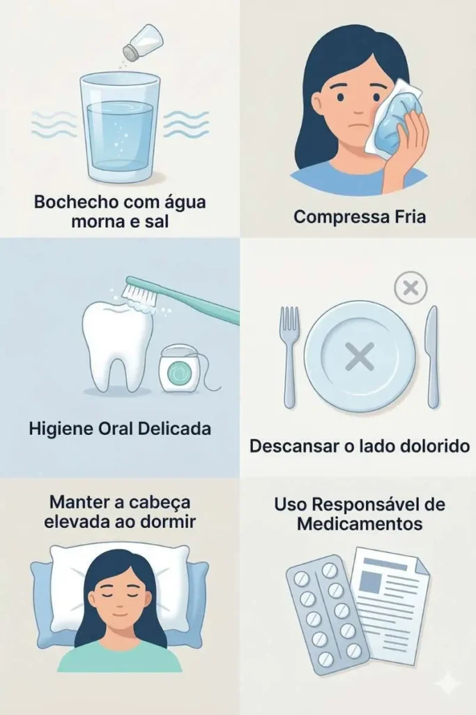 Infográfico com 6 dicas seguras para alívio de dor de dente agora.